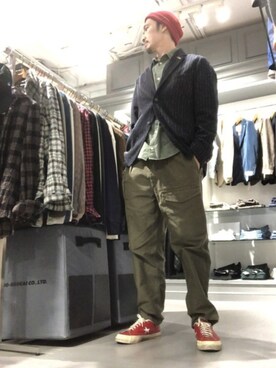 「CPH（シーピーエイチ）のアイテム（ニットキャップ/ビーニー）」を使った、Toshiyukiさん（メンズ・181cm）の秋コーディネート