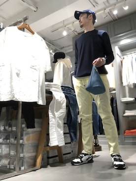 「Magnu（マヌー）のMagnu/マヌー/Tee Pee pouch（ハンドバッグ）」を使った、Toshiyukiさん（メンズ・181cm）の春コーディネート