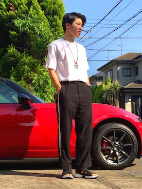 「アイテム（バングル/リストバンド）」を使った、オレンジさん（メンズ・169cm・20代）の春コーディネート