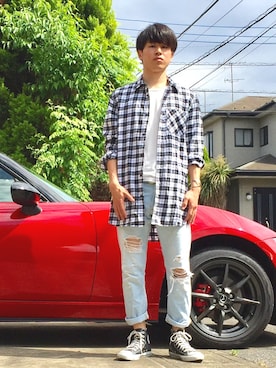 「アイテム（バングル/リストバンド）」を使った、オレンジさん（メンズ・169cm・20代）の夏コーディネート