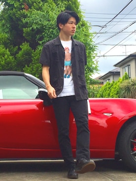 「アイテム（バングル/リストバンド）」を使った、オレンジさん（メンズ・169cm・20代）の夏コーディネート