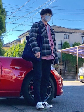 「SEVENDAYS=SUNDAY（セブンデイズサンデイ）のアイテム（カバーオール）」を使った、オレンジさん（メンズ・169cm）の春コーディネート