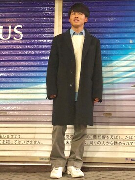 「ストレートパンツ」｜「アイテム（チェスターコート）」を使った、オレンジさん（メンズ・169cm）の秋コーディネート