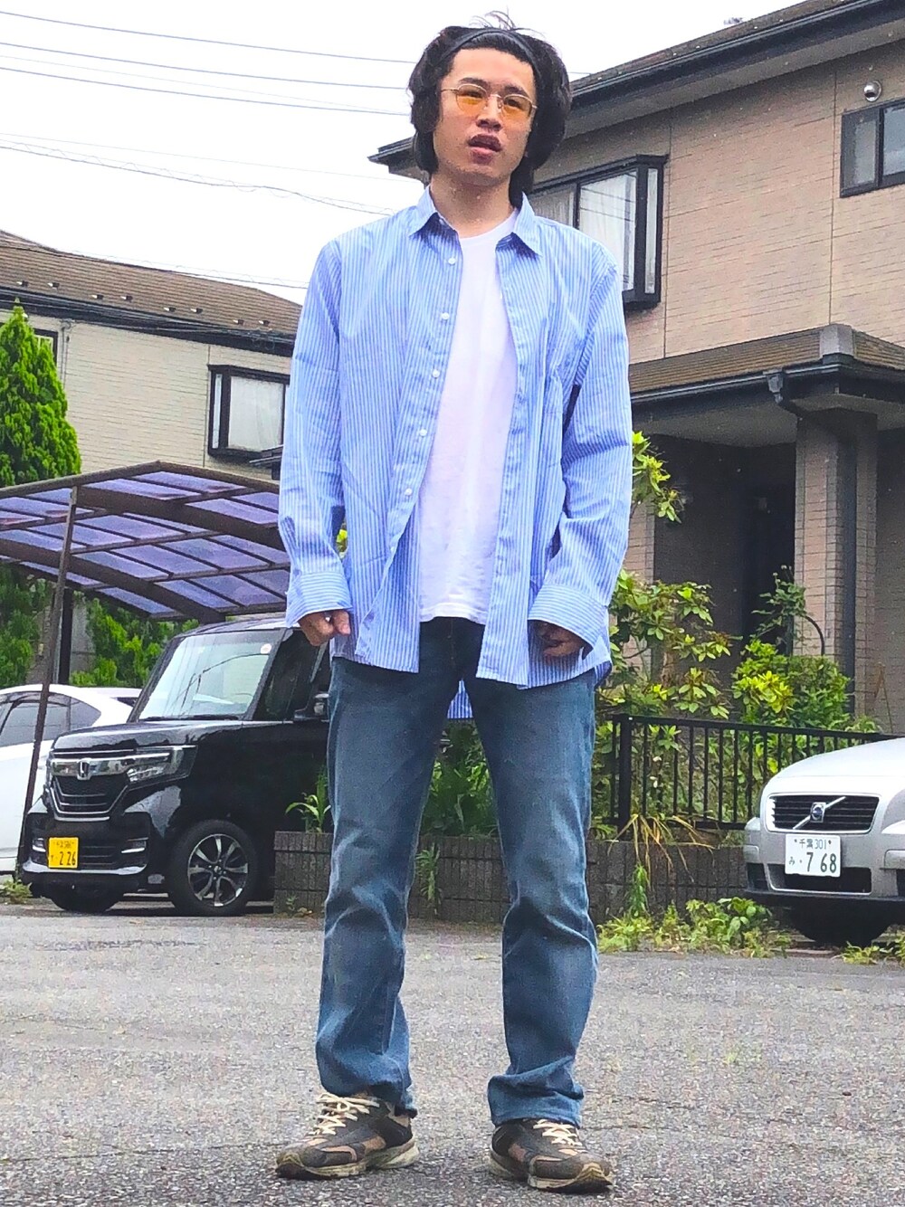 「UNIQLOのクルーネックT（半袖）（Tシャツ/カットソー、ホワイト系）」を使った、オレンジさん（メンズ・169cm）の夏コーディネートの1枚目の写真