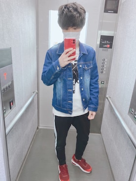 「大学生コーデ」｜「アイテム（デニムジャケット）」を使った、やまけんさん（メンズ・170cm）の春コーディネート
