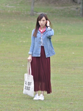 「OZOC（オゾック）のアイテム（デニムジャケット）」を使った、Denïseさん（レディース・165cm）の夏コーディネート