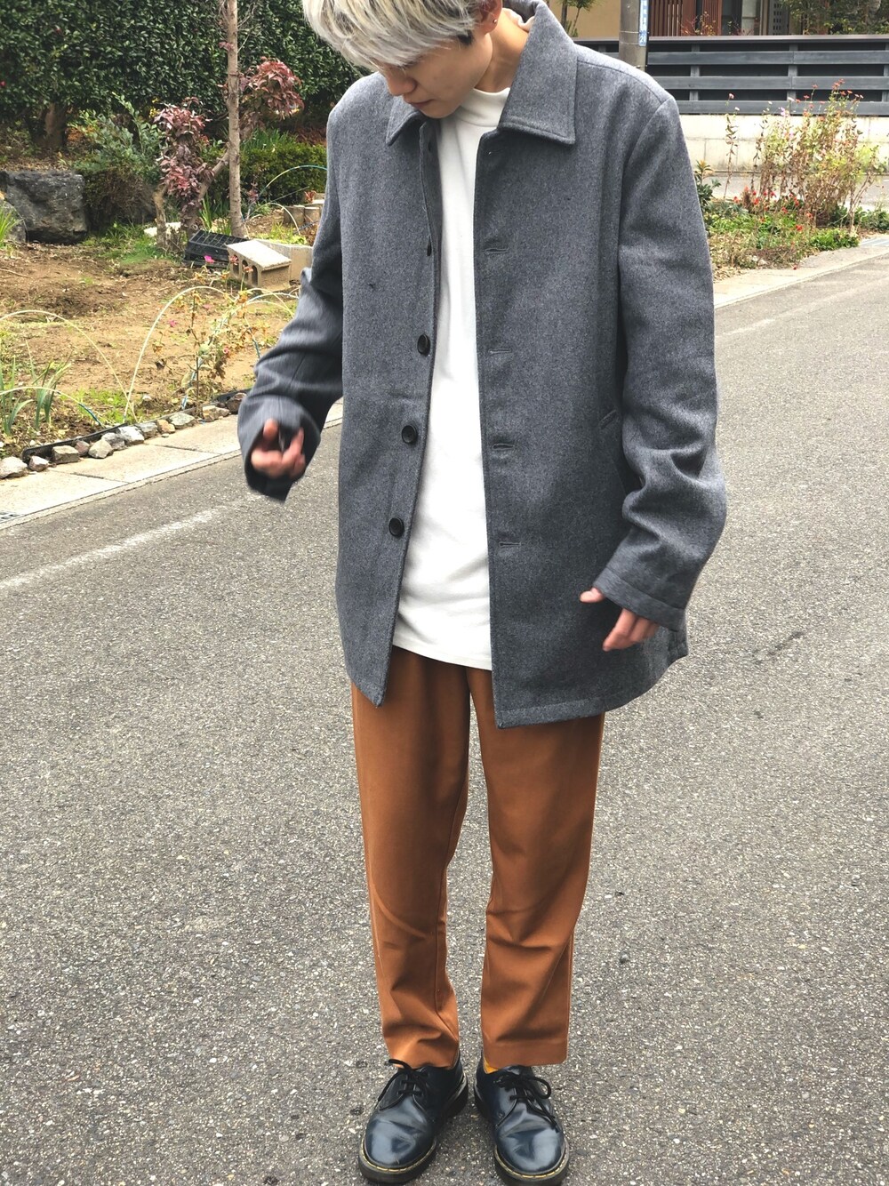 「オトナカジュアル、Nylaus、ステンカラーコート、グレー、ブラウン、プチプラ、キレイめ、秋冬コーデ」｜「NYLAUSのNYLAUS メルトンウール ステンカラーコート（ステンカラーコート、グレー系）」を使った、chipi1015さん（レディース・160cm）の冬コーディネートの1枚目の写真
