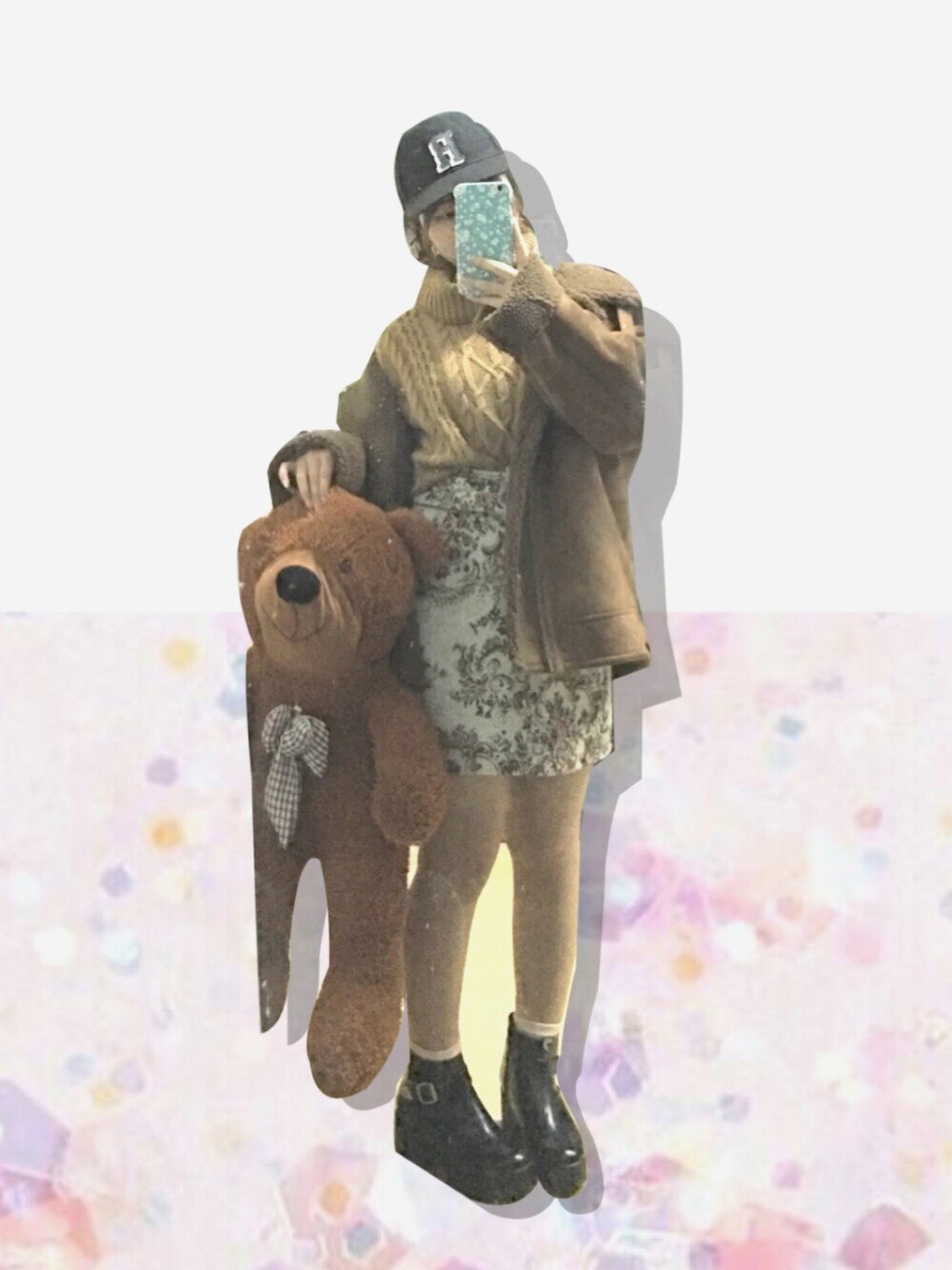 「moussy、murua、INGNI、E hyphen world gallary」｜「MOUSSYのTORTOISESHELL HOOP EARRING（ピアス（両耳用）、ベージュ系）」を使った、momokooさん（レディース・155cm）の冬コーディネートの1枚目の写真