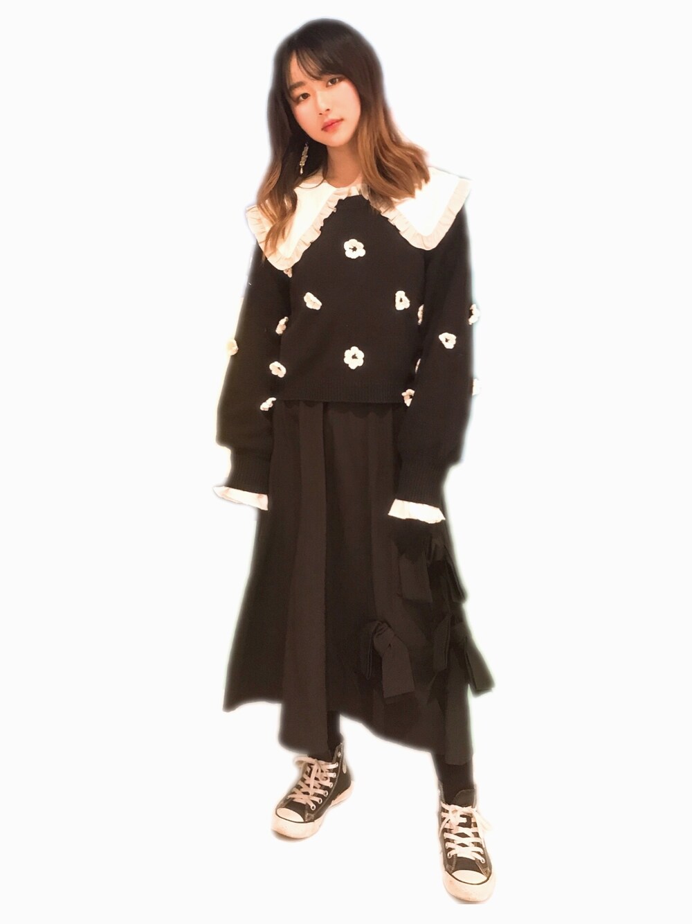 「merry jenny」｜「merry jennyのハイショクbigフリルカラーブラウス（シャツ/ブラウス、ホワイト系）」を使った、momokooさん（レディース・155cm）の冬コーディネートの1枚目の写真