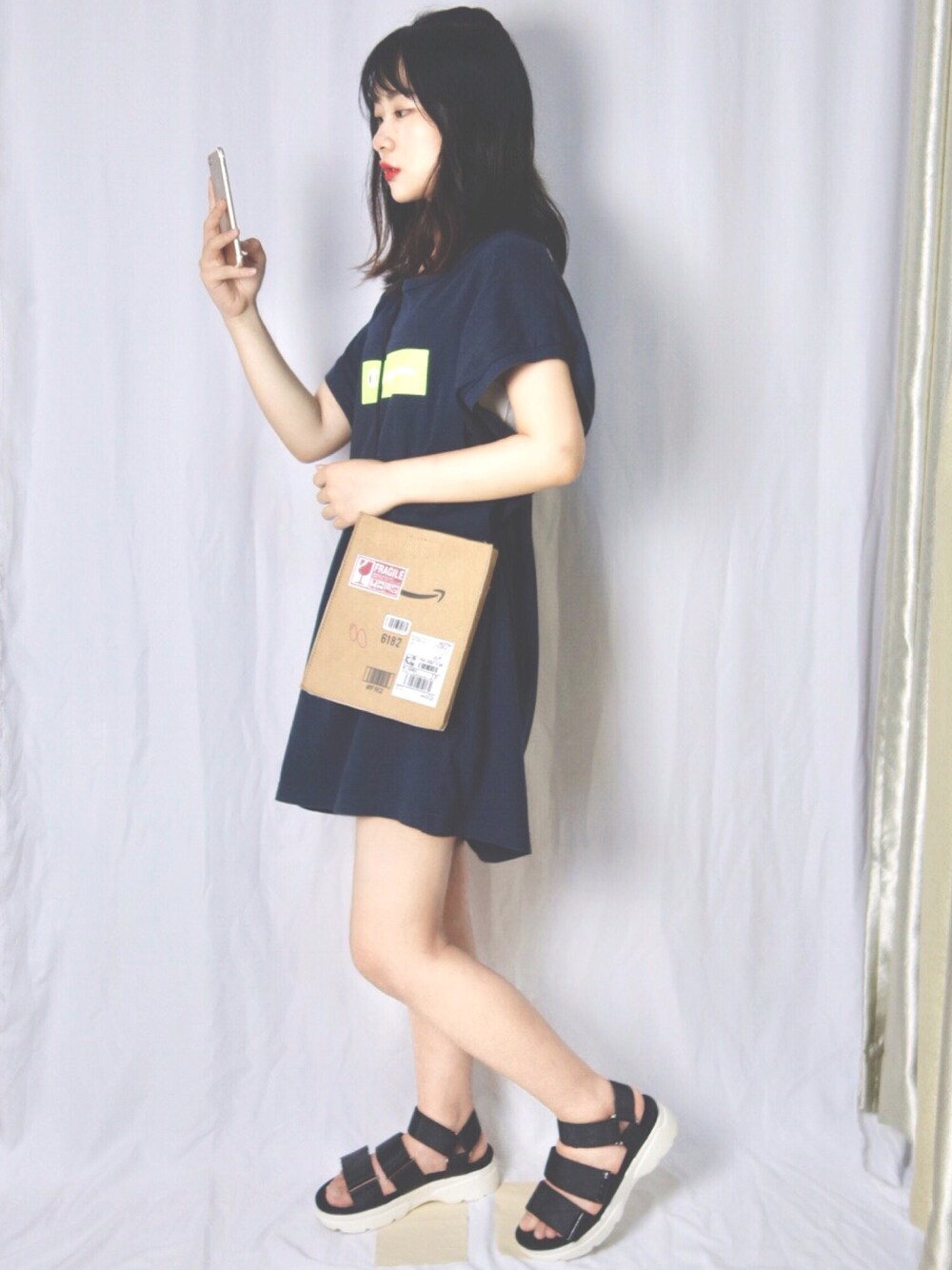 「EMODA、夏コーデ、FR2、E hyphen world gallary」｜「EMODAの【EMODA×Champion】ボックスロゴビッグタンクトップ（Tシャツ/カットソー、ブラック系）」を使った、momokooさん（レディース・155cm）の夏コーディネートの1枚目の写真