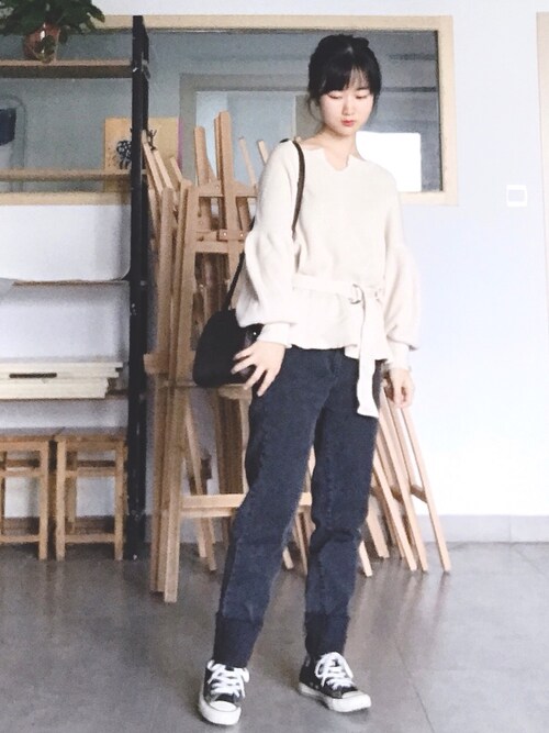 momokoo is wearing Another Edition "【一部予約】ワッフルキーネックベルト付PO"