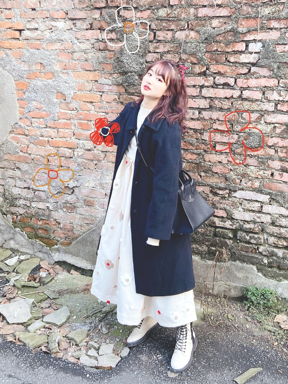 「perpearl、vintage」｜「perpearlのアイテム（ワンピース/ドレス、ホワイト系）」を使った、momokooさん（レディース・155cm）の冬コーディネートの1枚目の写真