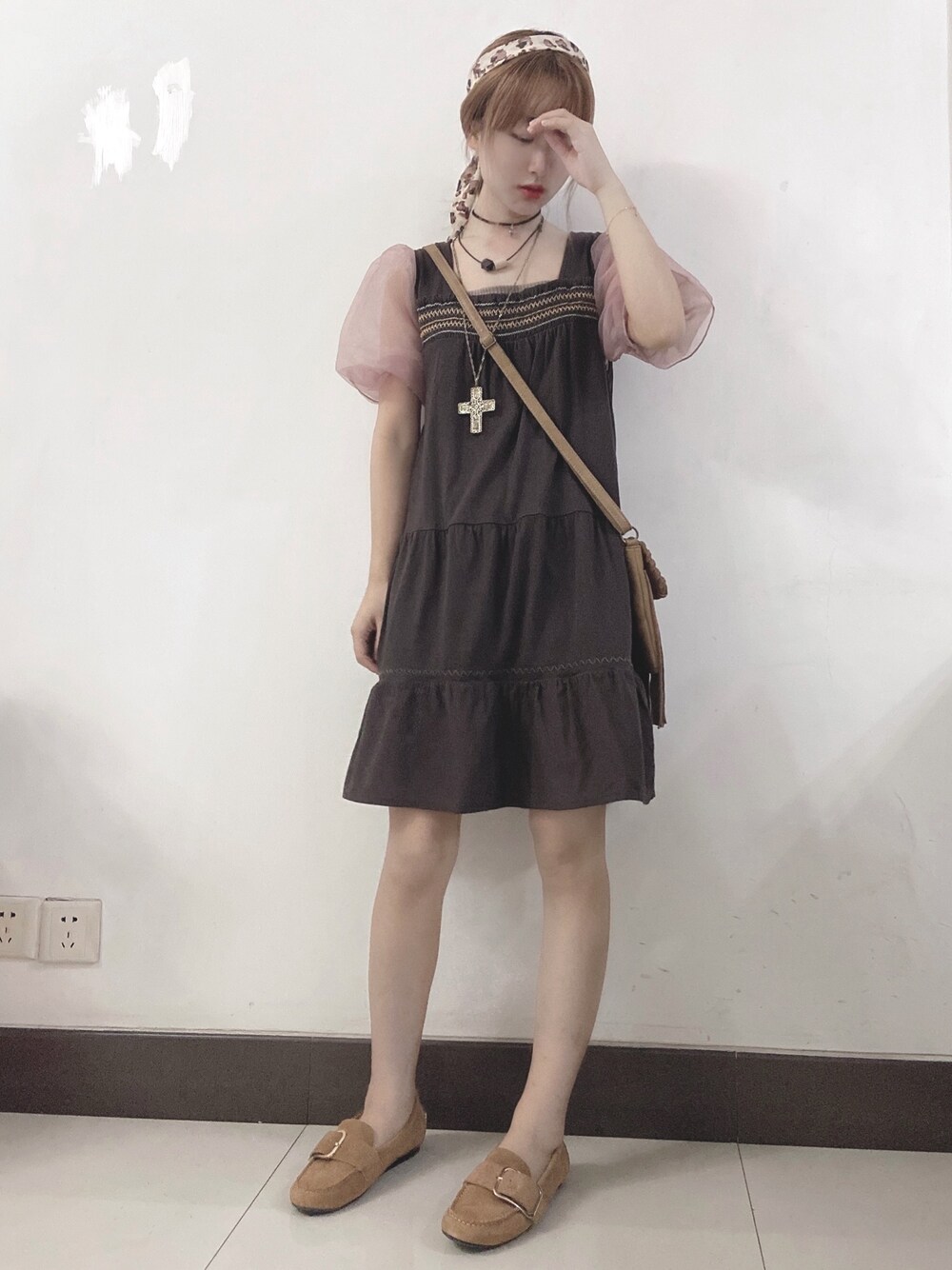 「ootd、INGNI、vintage」｜「INGNIの袖シアーバックリボン／トップス（Tシャツ/カットソー、ピンク系）」を使った、momokooさん（レディース・155cm）の秋コーディネートの1枚目の写真