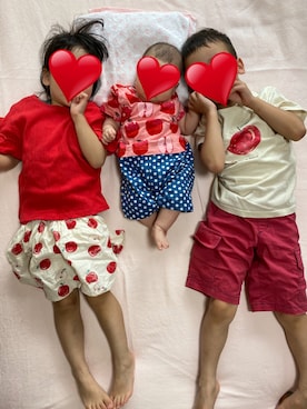 「アイテム（ロンパース、レッド系）」を使った、riechin77さん（キッズ・110cm）の秋コーディネート