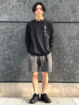 「Gramicci（グラミチ）のGRAMiCCi: 別注 4WAYストレッチ ドライ NN ショートパンツ（その他パンツ）」を使った、一谷さん（メンズ・174cm）の夏コーディネート