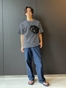「アイテム（サンダル、ブルー系）」を使った、一谷さん（メンズ・174cm）の夏コーディネート