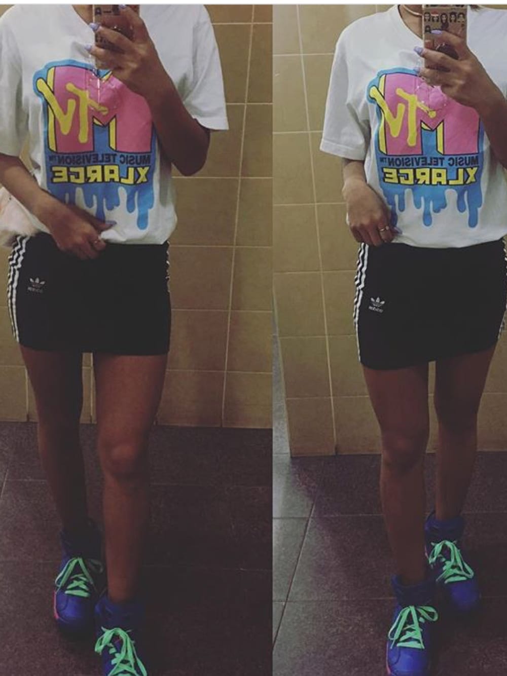 「XLARGEのXLARGE×MTV S/S TEE DRIPPING MTV LOGO（Tシャツ/カットソー、ホワイト系）」を使った、#Kyoooさん（レディース・154cm）の夏コーディネートの1枚目の写真