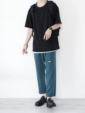 「ユニクロU」｜「アイテム（スラックス）」を使った、くっぴー（プチプラ）さん（メンズ・173cm）の夏コーディネート