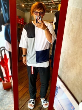 「MSGM（エムエスジーエム）のアイテム（サンダル）」を使った、PLUSALPHA さん（メンズ・170cm）の夏コーディネート