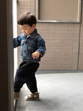 「EDWIN（エドウィン）のアイテム（ジャケット/アウター）」を使った、taira☺︎anjiさん（キッズ・90cm）の秋コーディネート