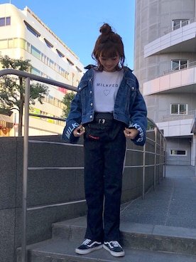 「MILKFED.（ミルクフェド）のS/S TEE LINE HEART（Tシャツ/カットソー）」を使った、佐藤 麻理さん（レディース・163cm）の春コーディネート