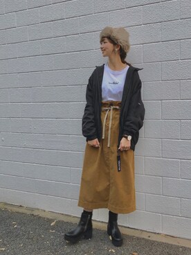 「MILKFED.（ミルクフェド）のアイテム（その他アウター）」を使った、佐藤 麻理さん（レディース・163cm）の秋コーディネート