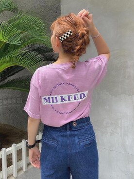 「MILKFED.（ミルクフェド）のアイテム（サロペット/オーバーオール）」を使った、佐藤 麻理さん（レディース・164cm）の夏コーディネート