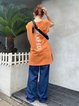 「MILKFED.（ミルクフェド）のアイテム（サロペット/オーバーオール）」を使った、佐藤 麻理さん（レディース・164cm）の夏コーディネート