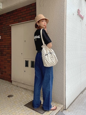 「MILKFED.（ミルクフェド）のアイテム（サロペット/オーバーオール）」を使った、佐藤 麻理さん（レディース・164cm）の夏コーディネート