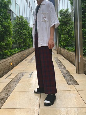 「JUNRED（ジュンレッド）のアイテム（サンダル）」を使った、すぎおさん（メンズ・172cm）の夏コーディネート