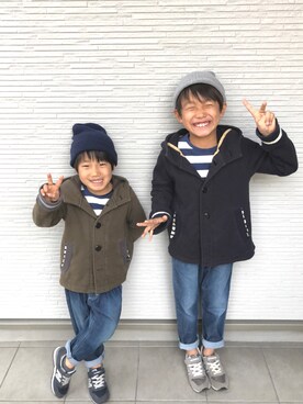 「DISCOAT（ディスコート）のアイテム（ニットキャップ/ビーニー）」を使った、ようひなさん（キッズ・128cm）の春コーディネート