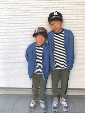 「BIG FIELD（ビッグフィールド）のアイテム（デニムジャケット）」を使った、ようひなさん（キッズ・131cm）の秋コーディネート