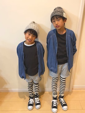「BIG FIELD（ビッグフィールド）のアイテム（デニムジャケット）」を使った、ようひなさん（キッズ・132cm）の冬コーディネート