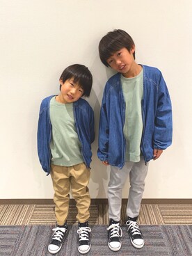 「BIG FIELD（ビッグフィールド）のアイテム（デニムジャケット）」を使った、ようひなさん（キッズ・132cm）の冬コーディネート