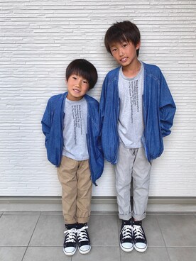 「BIG FIELD（ビッグフィールド）のアイテム（デニムジャケット）」を使った、ようひなさん（キッズ・135cm）の春コーディネート