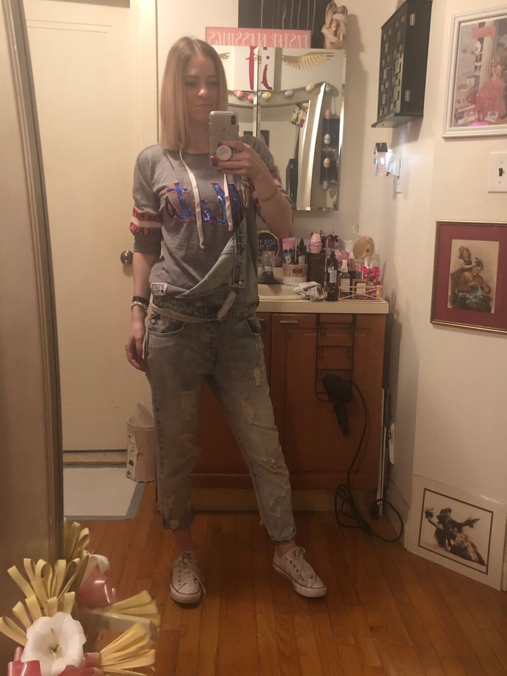 「FOREVER 21のアイテム（つなぎ/オールインワン、ブルー系）」を使った、Kimさん（レディース・168cm）の春コーディネートの1枚目の写真