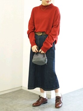 「SEVENDAYS=SUNDAY（セブンデイズサンデイ）のアイテム（デニムスカート）」を使った、i　n　eさん（レディース・156cm）の冬コーディネート