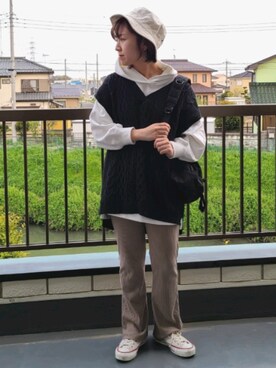 「SEVENDAYS=SUNDAY（セブンデイズサンデイ）のアイテム（パーカー）」を使った、i　n　eさん（レディース・156cm）の春コーディネート