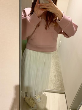 「MERCURYDUO（マーキュリーデュオ）のアイテム（パーカー）」を使った、maru◎さん（レディース・158cm）の春コーディネート