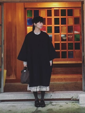 「アイテム（ポンチョ）」を使った、Kazumiさん（レディース・165cm）の冬コーディネート