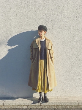 「アイテム（トレンチコート、グリーン系）」を使った、Kazumiさん（レディース・165cm）の冬コーディネート