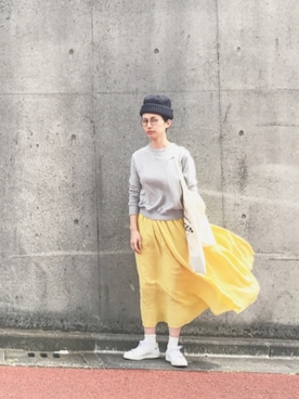 「Steven Alan（スティーブンアラン）のアイテム（ニットキャップ/ビーニー）」を使った、Kazumiさん（レディース・165cm）の春コーディネート