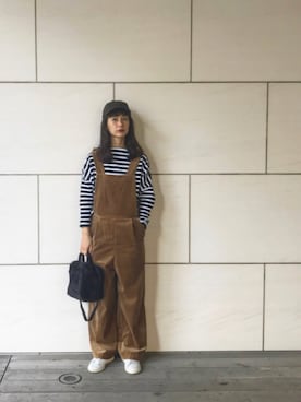 「conges payes ADIEU TRISTESSE（コンジェ ペイエ アデュートリステス）のアイテム（サロペット/オーバーオール）」を使った、Kazumiさん（レディース・165cm）の秋コーディネート