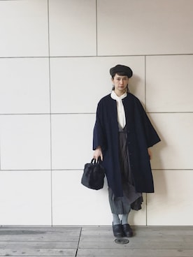 「アイテム（ピアス（片耳用）、イエロー系）」を使った、Kazumiさん（レディース・165cm）の冬コーディネート