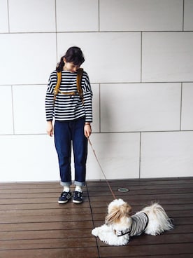 「YAECA（ヤエカ）のアイテム（パンツ）」を使った、Kazumiさん（レディース・165cm）の春コーディネート