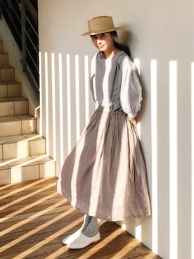 「Sunny clouds（サニークラウズ）のアイテム（帽子）」を使った、Kazumiさん（レディース・165cm）の夏コーディネート