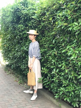 「Sunny clouds（サニークラウズ）のアイテム（帽子）」を使った、Kazumiさん（レディース・165cm）の夏コーディネート