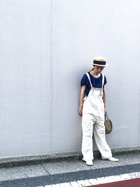「BEAMS BOY（ビームスボーイ）のアイテム（オールインワン・サロペット）」を使った、Kazumiさん（レディース・165cm）の夏コーディネート