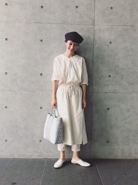 「Steven Alan（スティーブンアラン）のアイテム（ハンチング/ベレー帽）」を使った、Kazumiさん（レディース・165cm）の夏コーディネート