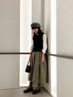 「BEAMS BOY（ビームスボーイ）のアイテム（ハンチング/ベレー帽）」を使った、Kazumiさん（レディース・165cm）の秋コーディネート